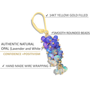 Pendientes colgantes finos de Plata de Ley 925, cuentas de ópalo de lavanda Natural, piedra natal chapada en oro para mujer, fiesta de boda - Product Image 4