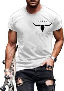 Camisetas para Hombre, Camisetas Vintage con Estampado Gráfico de Vaquero del Oeste, Camisetas de Algodón con Estampado de Cabeza de Toro, Ropa de Verano para Hombre - Product Image 4