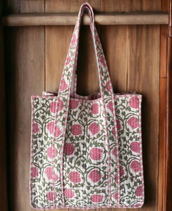 Hand Block Print Cotton <b>Quilted</b> Shoulder Tote <b>Bag</b> Large Indian Weekender Luggage Handmade Washable Weekender Tote <b>Bag</b> - Product Image 1