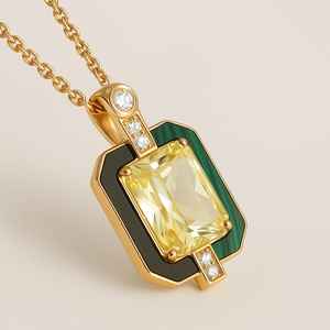 Hecho a mano personalizado 14K oro amarillo sólido colgante bisel ajuste rodio plateado 24ct amatista geométrica moda Leela joyeros - Product Image 2