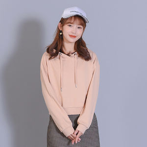 เสื้อแขนยาวสวมหัวมีฮู้ดสำหรับผู้หญิงเสื้อครอปโลโก้ผ้าเกล็ดปลา300gsm - Product Image 3