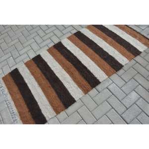 Vintage Rug, Accent 2.8x6.2 ft Turkish Rug, <b>Brown</b> White Moroccan <b>Wool</b> Rug - Product Image 2