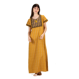 Evolove Women's Casual 100% Cotton Printed Maxi Nighty Sleepwear Super Comfortable & Soft with Elastic Waist & <b>Button</b> Closure - Product Image 4