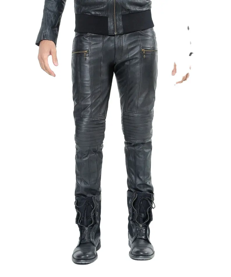 Men's imitation leather stitching Gothic Pant Men Wholesale Leather Pant / Leather / Motorcycle Pant Genuine Leather Pants