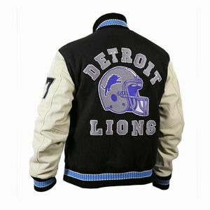 แจ็คเก็ตเบสบอลสำหรับผู้ชาย,ทำจากผ้าขนสัตว์สีดำ - Product Image 5