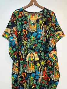 Vestido Kaftan de Algodón con Estampado Floral Hecho a Mano en India, Cintura Ajustable, Estilo Casual de Verano para Mujer - Product Image 4