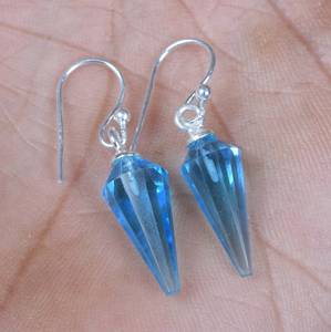 Boucles d'oreilles pendantes en argent sterling avec quartz bleu, faites à la main, pierre précieuse facettée en forme de poire, bijoux en pierre naturelle, cadeau - Product Image 4