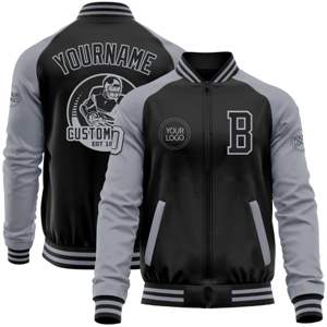 Bombardier noir et gris Varsity Letterman deux tons, blouson zippé personnalisé OEM, vente en gros - Product Image 1