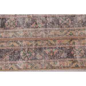 Alfombra Turca Vintage, Alfombra de Pasillo de 1.8x10.6 pies, Alfombra de Lana con Diseño Floral Marrón y Verde - Product Image 4