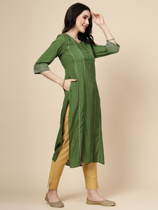 Kurtis de créateur exclusifs pour femmes, prêts à porter, silhouette trapèze, mode estivale, en rayonne pure, avec pantalon assorti - Product Image 5