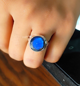 Anillos de Labradorita Natural, Anillos de Diseño Redondos de Latón Plateado, Anillos Modernos para Unisex, Regalos de Boda al por Mayor - Product Image 5