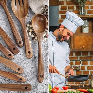 Wood Kitchen Utensils Handmade Spatula Fork Non Sticky Cook Tools Durable <b>Wooden</b> <b>Cooking</b> <b>Spoon</b> - Product Image 4
