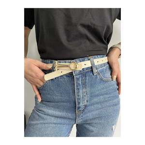Ceinture fine pour femme à boucle longue, design 3 pièces, ceinture pour veste, ceinture pour chemise, ceinture pour robe - Noir & Tan & Beige - Or - Product Image 6