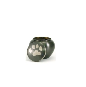 Urne funéraire pour animaux de compagnie Odyssey en laiton massif avec empreinte de patte en argent de couleur blanche perle - Product Image 5