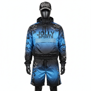 Premium Polyester Microfiber Windbreaker Shorts Set Gradient Design <b>Rhinestone</b> Heat Transfer Logo Windbreaker Shorts Set for Men - Product Image 1