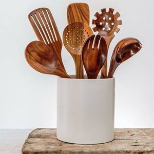 Utensilios de Cocina de Madera, Juego de Servidores de Ensalada de Madera Natural con 2 Espátulas, Utensilios Hechos a Mano Sostenibles - Product Image 4