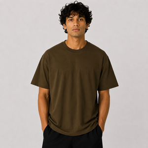T-Shirt Italien Coupe Classique Sur Mesure en Pur Coton 180g Idéal pour le Style Quotidien Masculin et le Confort Respirant Marron - Product Image 1