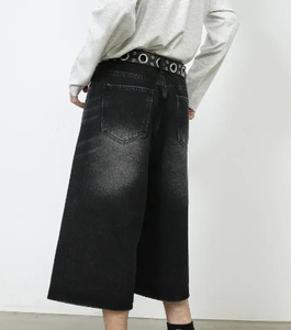 Pantalones cortos de mezclilla holgados de verano para hombre, logotipo personalizado de alta calidad, estilo callejero transpirable, tejido de punto, patrón sólido, Vintage - Product Image 5