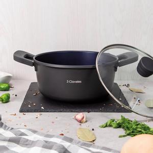 Set of 3 <b>Casserole</b> Dishes <b>with</b> <b>Lids</b> 202428cm and Saucepan 16cm in Cast Aluminum + Grill <b>Pan</b> 28x28cm in Non-Stick Forged - Product Image 6