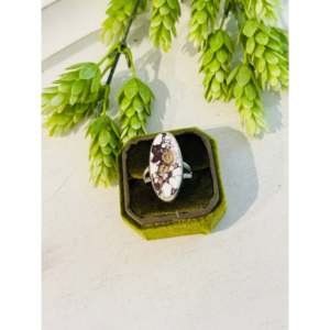 Southwest-Style Wild Horse & Sterling <b>Silver</b> <b>Statement</b> <b>Ring</b> Size 10.75 Natural Stone Boho Oval Cut Pear Shape Everyday Wear - Product Image 1