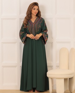 Vente en gros d'abayas en soie anti-rides personnalisées, manches bouffantes, luxe, élégantes, petites robes musulmanes pour femmes, vêtements islamiques turcs - Product Image 4