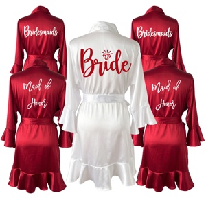 OEM Customized Logo Luxury Soft Breathable Wedding Robes Bride Bridesmaids Short Silk Satin Women Ruffle Bathrobes Dresses Plus