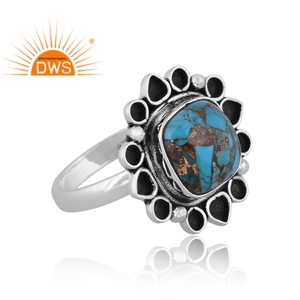 Venta caliente plata esterlina oxidada Natural Mojave cobre turquesa piedra preciosa declaración anillo personalizado joyería fabricante - Product Image 3