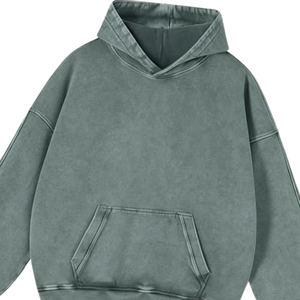 เสื้อฮู้ดดี้สีเขียวเทาฟอกสีสไตล์วินเทจทรงโอเวอร์ไซส์ ผ้าฝ้ายฟลีซเนื้อนุ่ม สไตล์ลำลองสตรีทแวร์ เหมาะสำหรับฤดูหนาว - Product Image 6