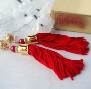 Fringe <b>Tassel</b> <b>Earrings</b> - Gold - Long - Product Image 2