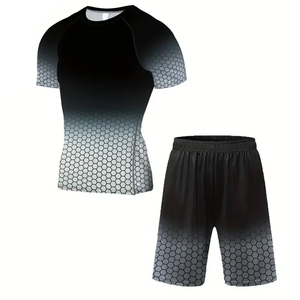 Ensemble de shorts de compression légers et respirants pour hommes, décontractés pour l'été, t-shirt de yoga à séchage rapide, vêtements de sport ajustés pour l'entraînement - Product Image 4