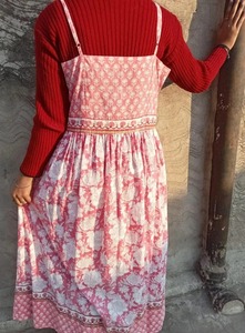 Vestido de algodón con estampado de bloques, vestido de correa ajustable, Vestido largo de algodón indio, vestido sin bolsillo, vestido de fiesta. - Product Image 4