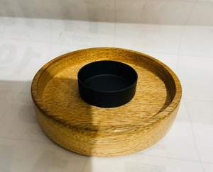 Portavelas Artesanal de Madera de Acacia, Portavelas de Madera con Asa, Negro y Marrón Pulido, Artesanía Natural - Product Image 2
