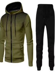 Autumn/Winter New European and American Solid Color Wool Sports Pants Men's Casual Zipper Sports <b>Hoodie</b> Set Running Set - Product Image 3