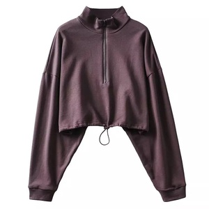 GAF Tops tuniques à demi fermeture éclair Crop Tops pour femmes Hoodies Logo personnalisé Crop Sweat Shirt Plain Custom Zip Up Hoodie - Product Image 5