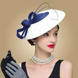 Chapeau bibi formel FS noir et blanc avec fleurs élégantes et décoration en corde pour fêtes et occasions formelles - Product Image 1