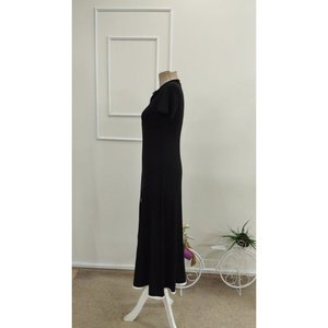Women's Short Sleeve Open Neck Front <b>Zipper</b> Flared Midi Viscose Dress, 34203 - Product Image 5