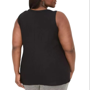 Camiseta sin Mangas para Mujer con Logotipo Personalizado, Tallas Grandes, Colores Sólidos, Cómoda, Suave, Elástica, de Punto Acanalado, Algodón, Poliéster, Elastano, Ajustada - Product Image 4