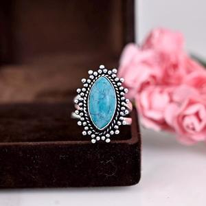 Classical Women's 925 Sterling <b>Silver</b> Rhodium <b>Boho</b> Style Turquoise Gemstone Handmade Wedding Engagement <b>Ring</b> for Party - Product Image 4