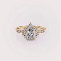 Bague de fiançailles et de mariage en diamant de laboratoire taille poire certifié IGI avec pierres latérales en grappe en or rose/blanc et jaune 14 carats