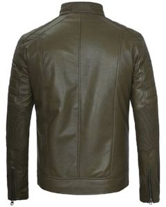 Austin Men <b>Cafe</b> <b>Racer</b> Dark Green Real <b>Leather</b> <b>Jacket</b> - Product Image 2