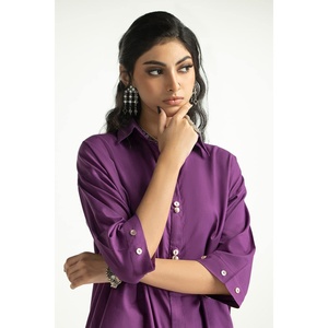 Ensemble chemise et pantalon à manches trois-quarts Dobby Dyed Embellished KST-43323 - Product Image 5