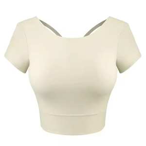 Vente chaude femmes à manches courtes hauts courts respirant Sexy Yoga Fitness course débardeurs Spandex/Nylon séchage rapide - Product Image 5