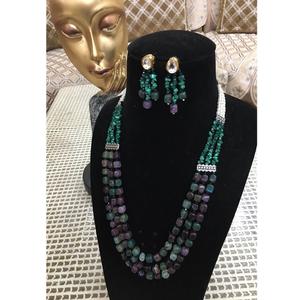 Stylish Three Layer Designer Mala Necklace <b>Set</b> <b>Beaded</b> In Pearl with Shimmering Zircon for Party Wedding Engagement Wear - Product Image 1