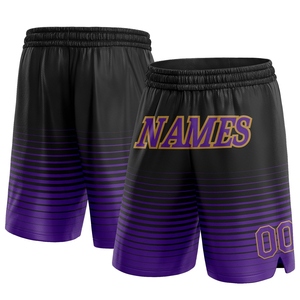 Shorts de basketball personnalisés Industrie Direct, noir et violet, dégradé à fines rayures or vieilli, style tendance - Product Image 1