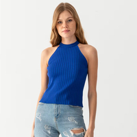 Blusa de punto para mujer Verano sin mangas Transpirable Punto acanalado Camiseta de punto de alta calidad Body Personalizable Servicios OEM