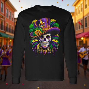 Maglietta a maniche lunghe con teschio di zucchero per il Mardi Gras, a tema Carnevale di New Orleans - Product Image 3