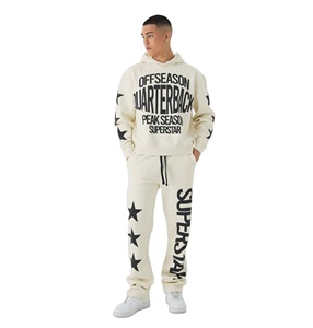 Survêtements personnalisés Superstar rose vif pour hommes, en coton, coupe ample, avec sweats à capuche et pantalons évasés, ensembles évasés - Product Image 6