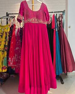 Vestido de Fiesta para Mujer, Diseño de Alta Costura, en Seda Georgette con Bordado de Encaje, Estampado Digital, Estilo Indio-Pakistaní - Product Image 1