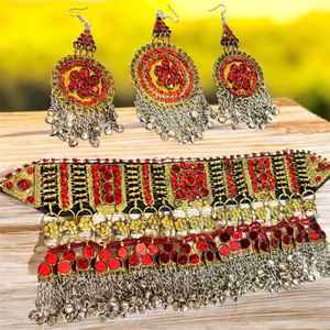 Women's Fashion Afghan Kuchi Vintage Stainless Steel Jewelry Sets Lightweight Breathable <b>Necklace</b> Earrings Set <b>Wedding</b> Party - Product Image 3