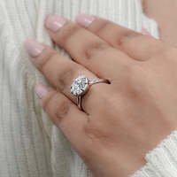 JEWELLERY PLANET Meilleure bague solitaire élégante de style ancien européen avec diamant de laboratoire, fermoir bouton, certifiée par un tiers, or massif